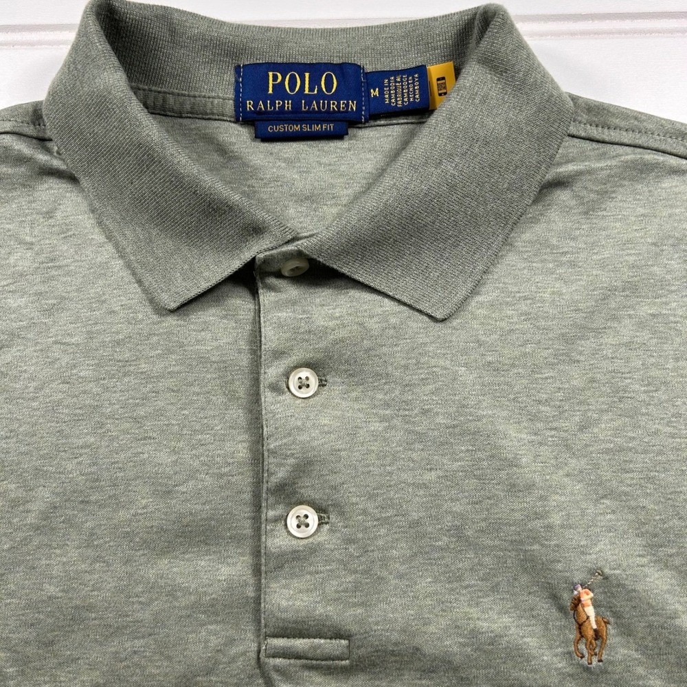 Polo Ralph Lauren Custom Slim Fit Polo Shirt Mens M Sage Green Olive Heather